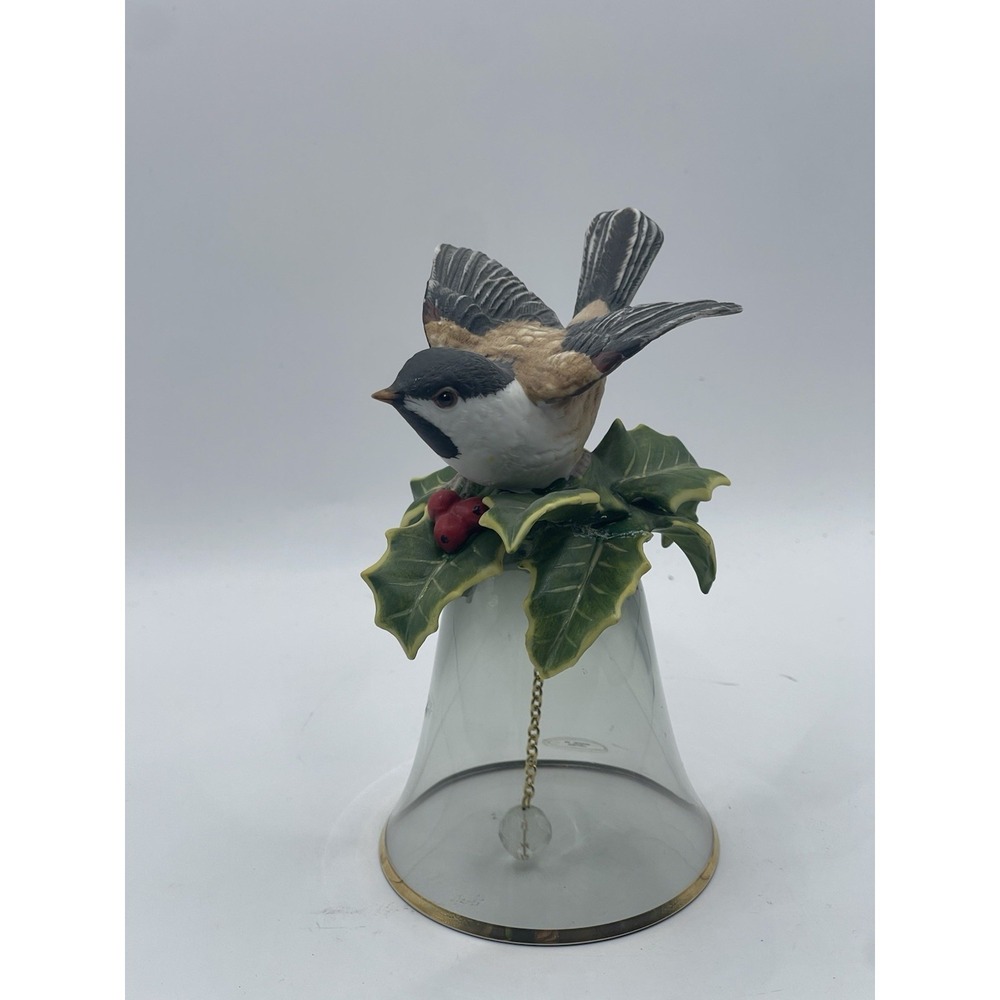 Vintage Made in Japan Porcelain Chickadee Bell – Glass Bell with Crystal Pull